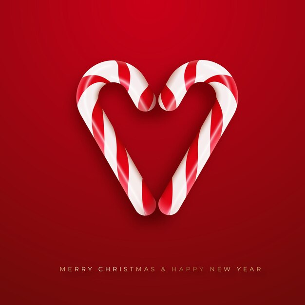 Bastón de caramelo de Navidad en forma de corazón, cartel o cartel de tarjeta de vector de año nuevo.