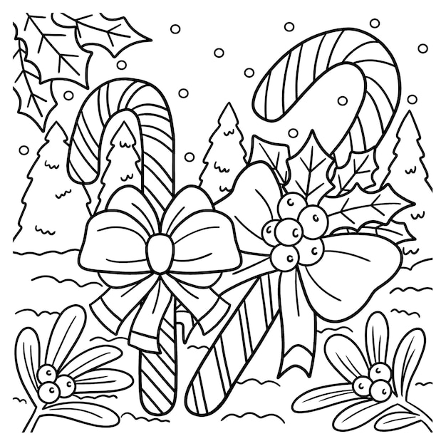 Bastón de caramelo de Navidad Página para colorear para niños