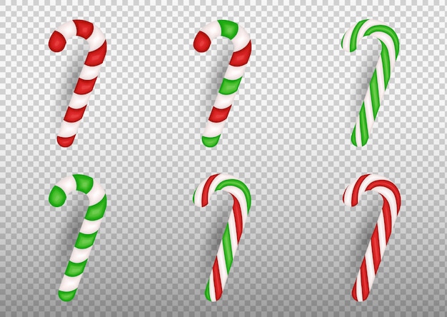 Bastón de caramelo de Navidad realista aislado sobre fondo transparente. Plantilla para tarjeta de felicitación en Navidad y año nuevo.