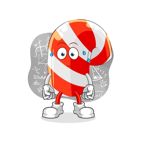 Bastón de caramelo pensando duro personaje de dibujos animados de vectores