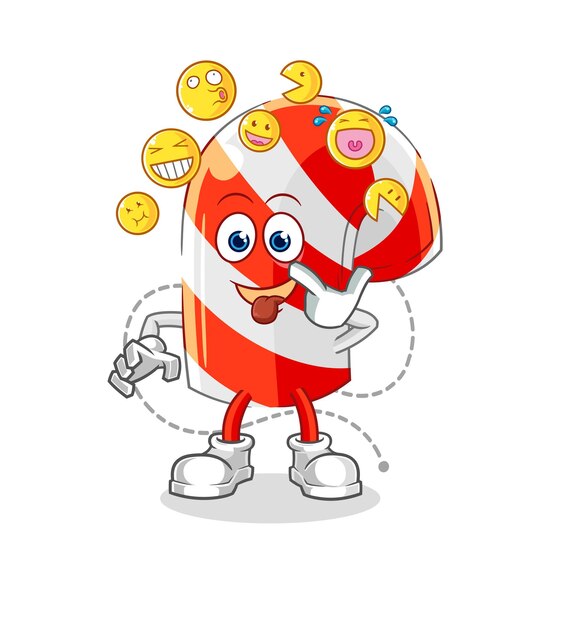 Bastón de caramelo risa y simulacro de personaje de dibujos animados mascota vector