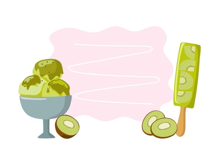 Vector bastón de helado de frutas mitades de frutas fondo para el menú de recetas kiwi espacio de cocina para el texto