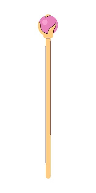 Bastón de mago para trucos mágicos objeto vectorial de color semi plano palo de madera con cristal mágico icono de clip art de dibujos animados editable en fondo blanco ilustración de punto simple para diseño gráfico web