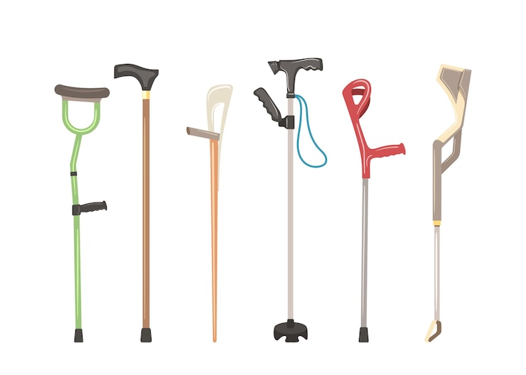 Vector bastones para caminar y muletas de codo de varios diseños y formas para la recuperación física del paciente
