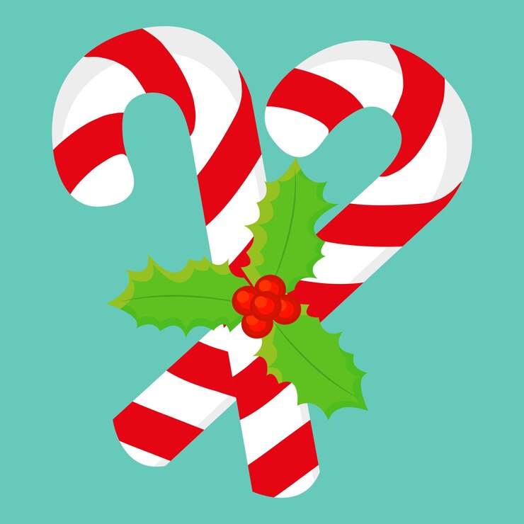 Vector bastones de caramelo de navidad con un muérdago, ilustración vectorial detallada, establecer navidad.
