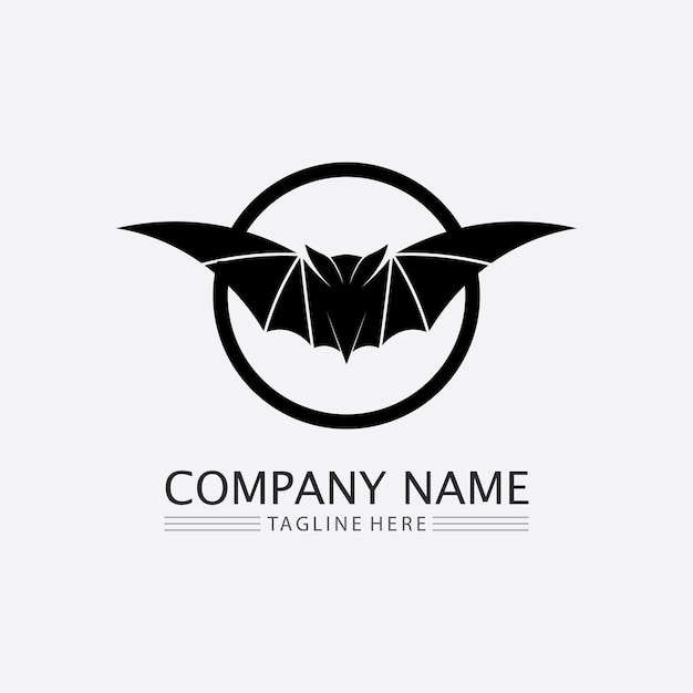 Bat logo animal y vector alas negro halloween vampiro gótico ilustración diseño murciélago icono