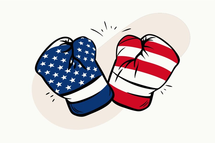 Vector la batalla para convertirse en presidente de los estados unidos de américa ilustrado como dos guantes de boxeo en