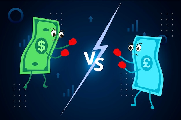 Batalla de divisas dólar vs libras Lucha de divisas en un fondo estilizado