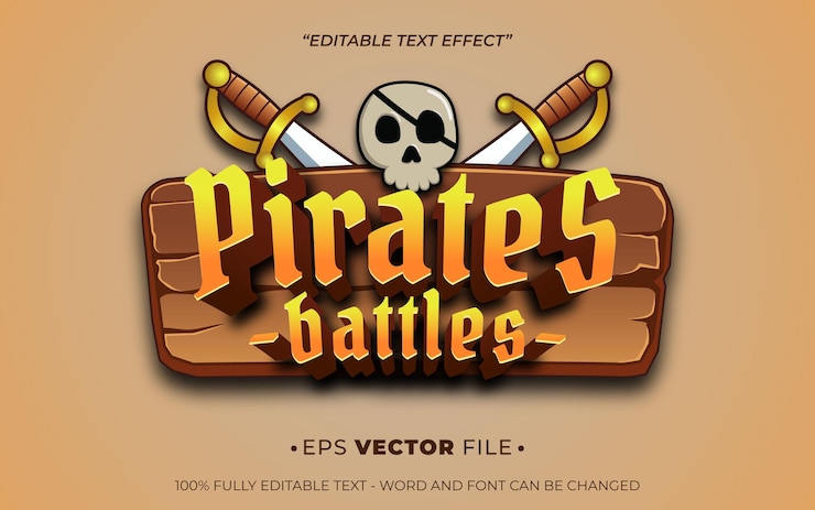 Vector batallas de piratas efecto de texto editable vector 3d para el juego