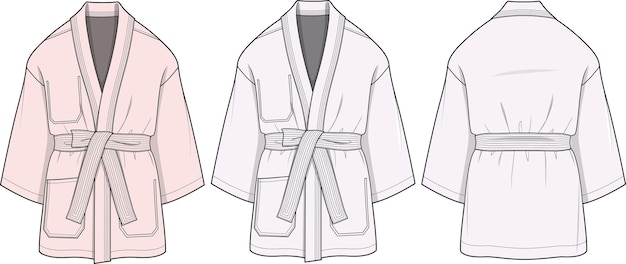Batas deslizantes para hombre frente y parte posterior boceto plano dibujo técnico plantilla de ilustración vectorial