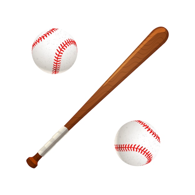 Bate de béisbol y bolas aislados en blanco