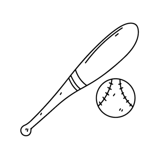 Bate de béisbol y estilo de garabato de pelota ilustración vectorial aislada en blanco