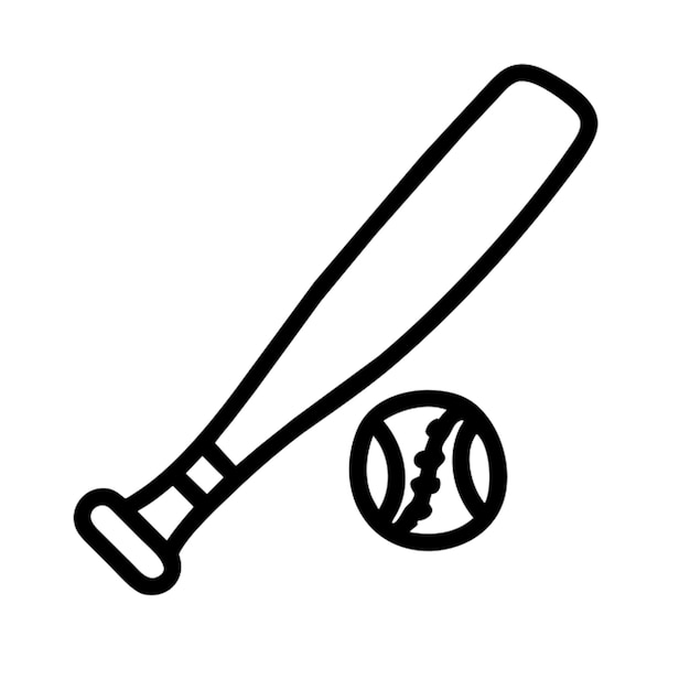 bate de béisbol negro y blanco contorno de icono de fondo blanco