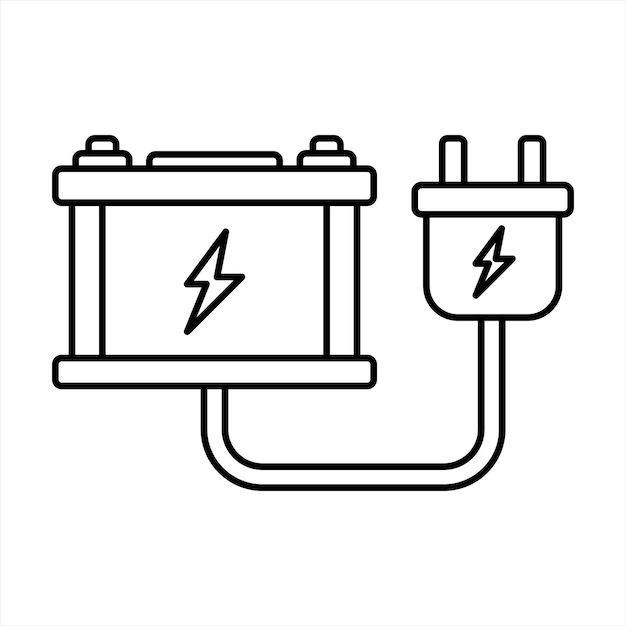 Vector batería de automóvil con ilustración de contorno de enchufe en garabato de fondo blanco