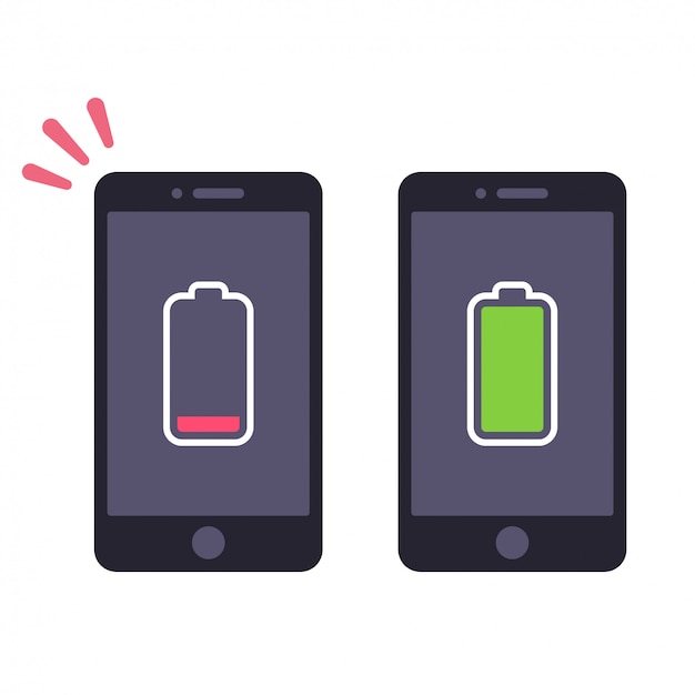 Batería baja y teléfono inteligente cargado