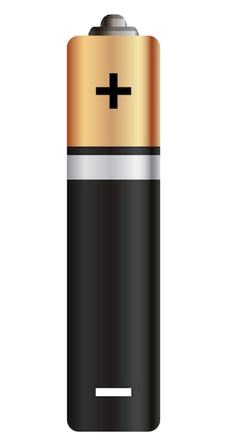 Batería Batería alcalina o recargable realista dorada y negra brillante Plantilla de maqueta en blanco de diseño para la marca Elemento gráfico vectorial aislado en blanco