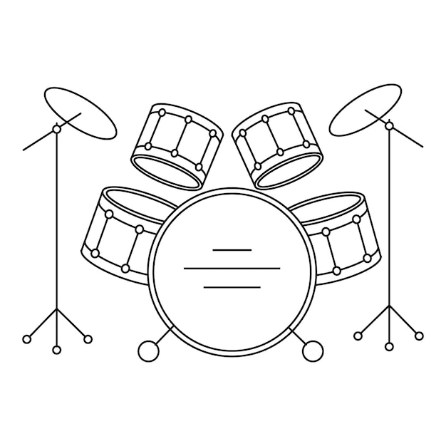 Batería de concierto, instrumentos musicales, arte lineal. Boceto, icono, vector