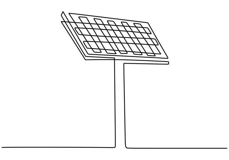 Una batería de panel solar de boceto de garabato de una sola línea de arte continua dibujada