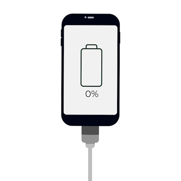 Una batería de teléfono inteligente completamente descargada Teléfono inteligente con indicador de nivel de batería y conexión USB Infografía vectorial