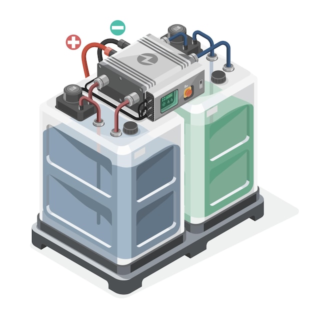 baterías de flujo isométrico célula de batería redox de vanadio muestran tanque positivo y negativo para el almacenamiento eco