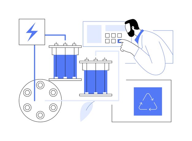 Vector baterías de flujo orgánico concepto abstracto ilustración vectorial ingeniero se ocupa de flujo redox orgánico baterías ecológicas ecología medio ambiente energía sostenible metáfora abstracta