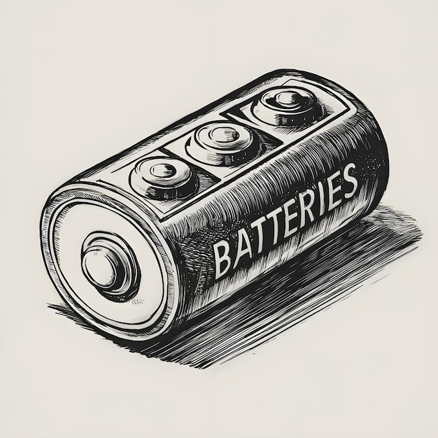 Baterías grabadas estilo boceto de tinta dibujo ilustración vectorial en blanco y negro