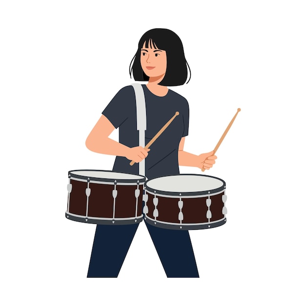 Un baterista tocando dos tambores en una ilustración vectorial de estilo de diseño plano
