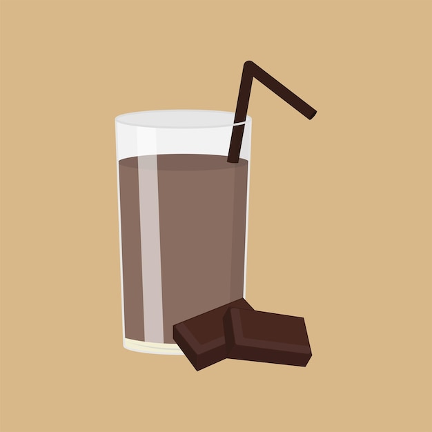 Batido de chocolate en un vaso con una ilustración de paja