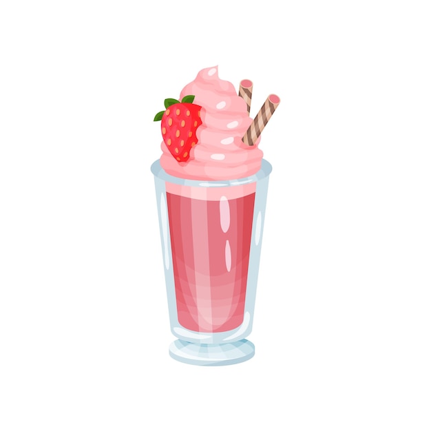 Batido de fresa fresca saludable comida saludable para el vector de dibujos animados de desayuno ilustración sobre un fondo blanco