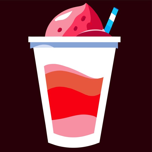 Batido de fresa en una ilustración vectorial de taza de plástico