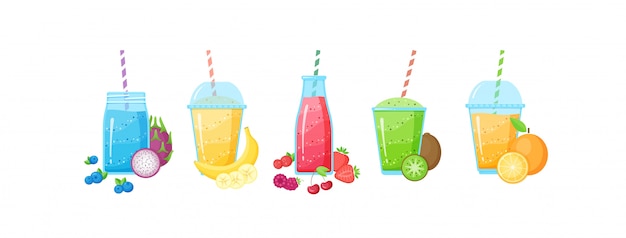 Vector batido de frutas frescas batido cóctel set ilustración