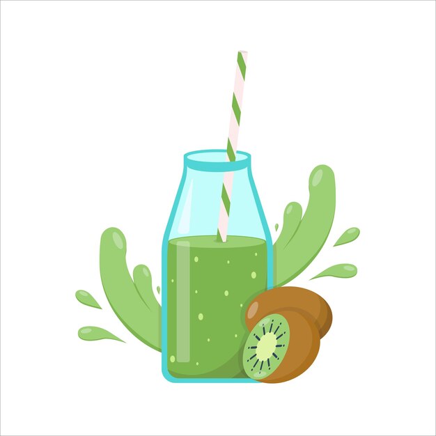 Batido de kiwi jugo de kiwi fresco kiwi fresco en estilo de dibujos animados