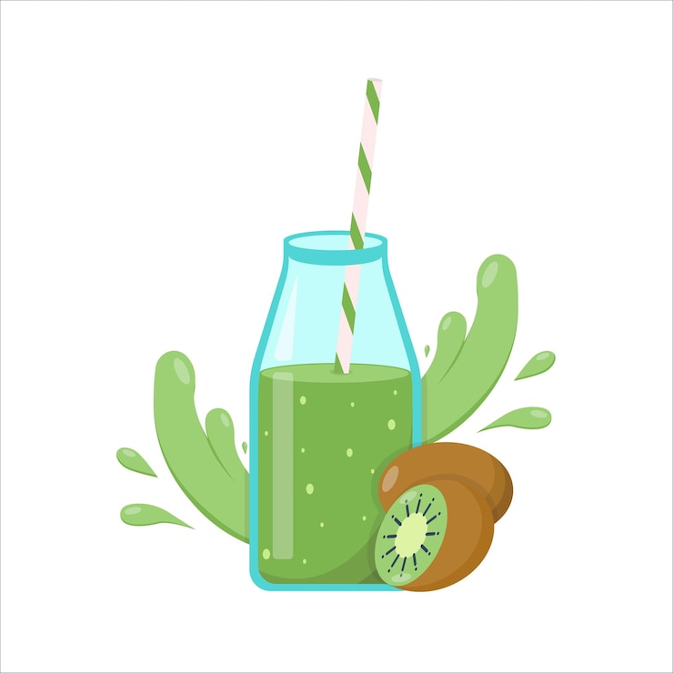 Vector batido de kiwi jugo de kiwi fresco kiwi fresco en estilo de dibujos animados