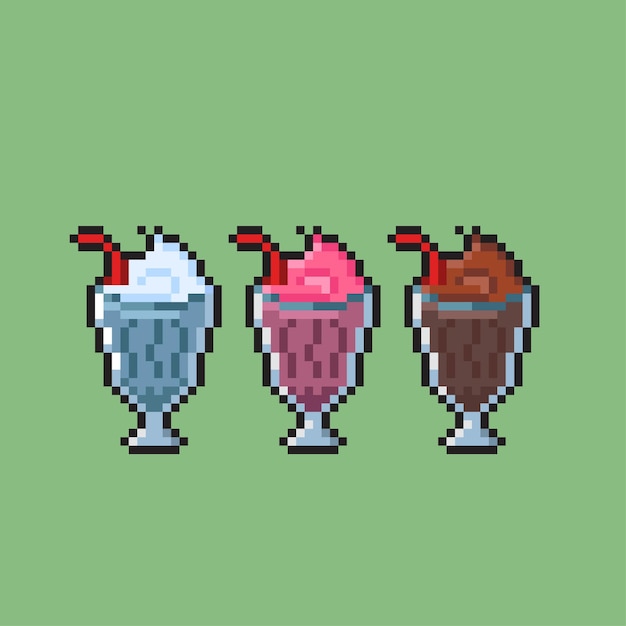 Batido de leche con diferente sabor en estilo pixel art