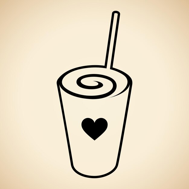 Batido de Swirly negro con un icono de corazón aislado en una ilustración de Vector de fondo Beige