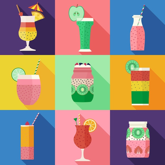 Vector batido de verano y cócteles de frutas