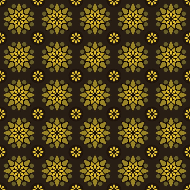 Batik clásico sin fisuras de fondo. fondo de pantalla de mandala geométrico de lujo. elegante motivo floral tradicional en color oro amarillo.