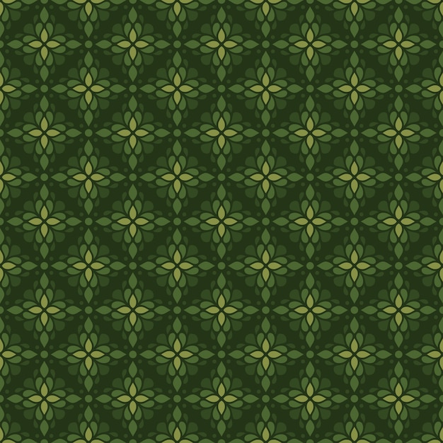 Batik clásico sin fisuras de fondo. Papel tapiz geométrico de lujo. Elegante motivo floral tradicional en color verde.