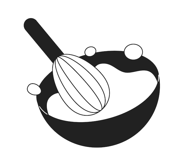 Batir la crema batida en un tazón objeto de vector plano monocromo Mezclar masa con herramienta Icono de línea delgada en blanco y negro editable Ilustración de punto de clip de dibujos animados simple para diseño gráfico web