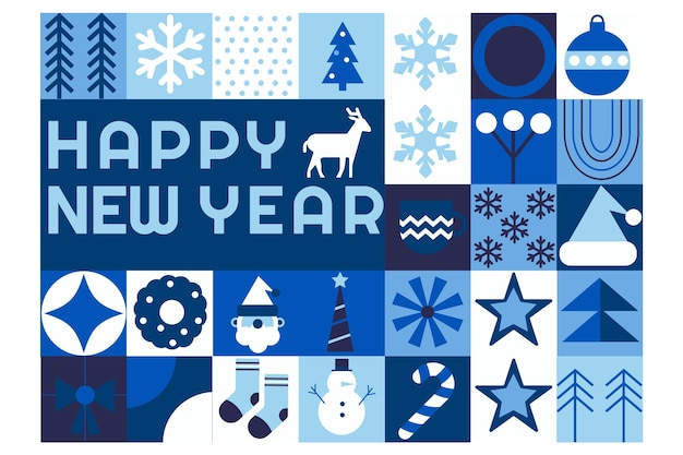 Bauhaus monocromático geométrico de feliz año nuevo de fondo