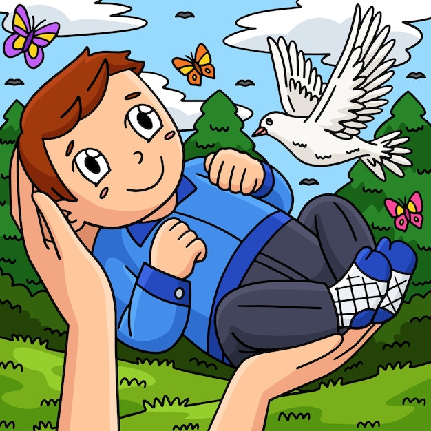 El bautismo del bebé que se cría dibujos animados a color