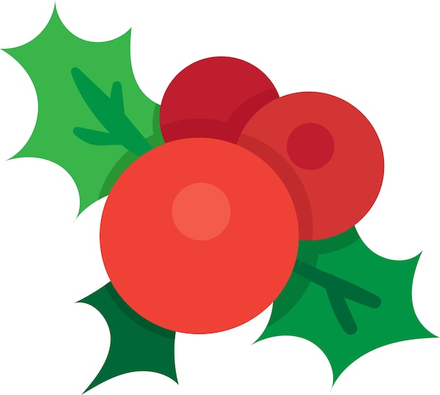Bayas de acebo navideño con hojas Decoración tradicional de postres de frutas navideñas Elemento de dibujo festivo para decorar plantilla de postal o cartel Símbolo vectorial plano aislado en fondo blanco