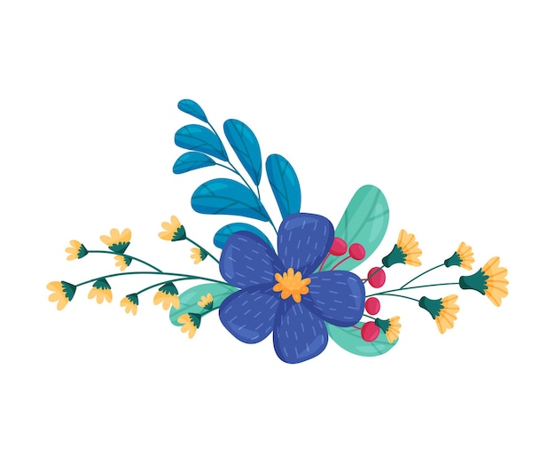 Bayas con flores y hojas Composición vectorial