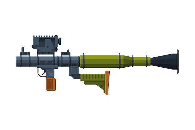 Bazooka de combate Lanzador de cohetes portátil Objeto de arma del ejército militar Ilustración vectorial de estilo plano