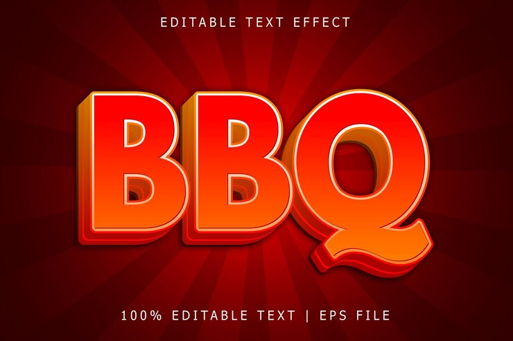 Vector bbq editable text effect 3 dimension relieve estilo moderno