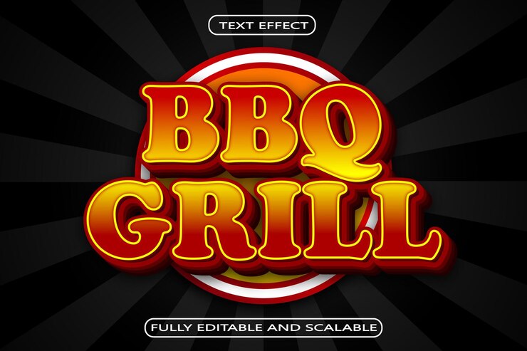 Vector bbq grill editable text effect 3 dimension relieve estilo moderno