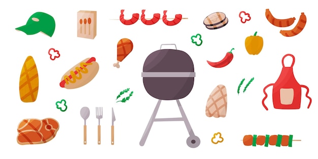 Bbq grill party cook conjunto de elementos de verano