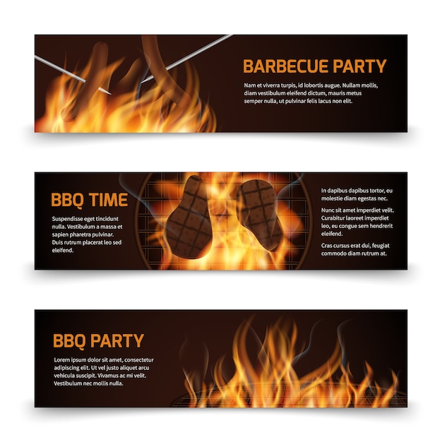 Bbq grill party vector horizontal banners