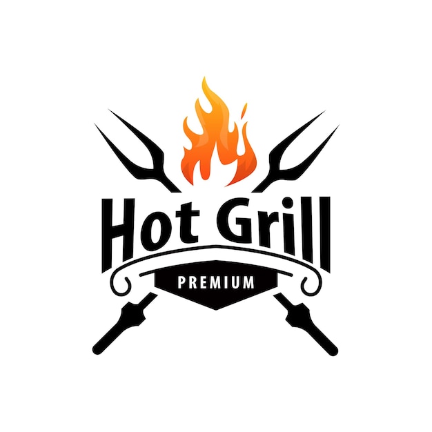 BBQ Hot Grill Logo Barbeque Tipografía Diseño vintage Etiqueta Sello Logo Restaurante Café Bar Simplo