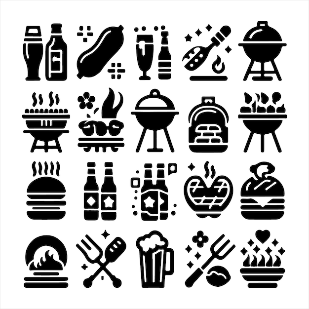 BBQ iconas de diseño único paquete de imagen vectorial de silueta con fondo blanco de parrilla de automóviles